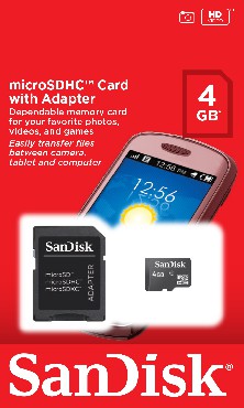 Karta pamici SanDisk microSDHC 4 GB z adapterem SD