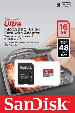 Karta pamici SanDisk ULTRA microSDHC 16GB + ADAPTER SD 48MB/s