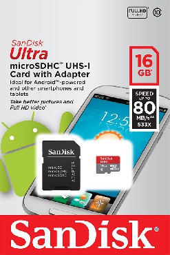 Karta pamici SanDisk ULTRA ANDROID microSDHC 16GB 80MB/s + ADAPTER