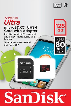 Karta pamici SanDisk ULTRA ANDROID microSDXC 128GB 80MB/s + ADAPTER