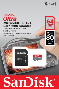 Karta pamici SanDisk ULTRA microSDXC 64 GB 80MB/s Class 10 UHS-I + ADAPTER