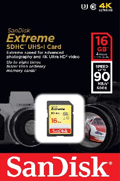 Karta pamici SanDisk EXTREME SDHC 16 GB 90MB/s Class 10 UHS-I U3