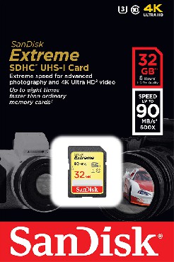 Karta pamici SanDisk EXTREME SDHC 32 GB 90MB/s Class 10 UHS-I U3