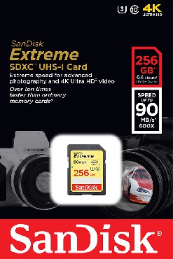 Karta pamici SanDisk KARTA EXTREME SDXC 256 GB 90MB/s Class 10 UHS-I U3