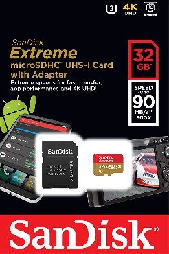 Karta pamici SanDisk EXTREME microSDHC 32 GB 90/60 MB/s Class 10 U3 V30 UHS-I MOBILE