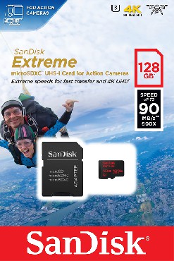 Karta pamici SanDisk EXTREME microSDXC 128 GB 90/60 MB/s Class 10 U3 V30 UHS-I