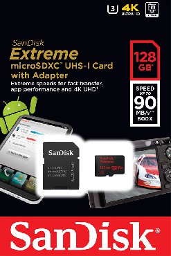 Karta pamici SanDisk EXTREME microSDXC 128 GB 90/60 MB/s Class 10 U3 V30 UHS-I MOBILE