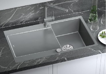 Zlewozmywak z ociekaczem Blanco IDENTO 45S-F ceramika PuraPlus bazaltowy czarny do montau na rwni z blatem