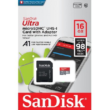 Karta pamici SanDisk ULTRA ANDROID microSDHC 16 GB 98MB/s A1 Cl.10 UHS-I + ADAPTER