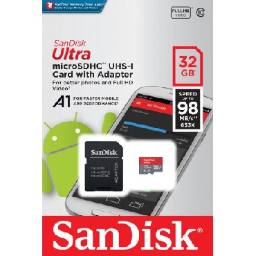 Karta pamici SanDisk ULTRA ANDROID microSDHC 32 GB 98MB/s A1 Cl.10 UHS-I + ADAPTER