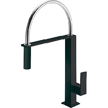 Bateria stojąca z wyciąganą wylewką Tres COCINA-EXCLUSIVE 006487NM czarny-matowy