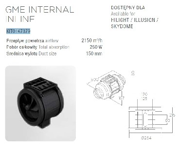 Silnik do wycigu Elica GME INTERNAL INLINE (wewntrzny)