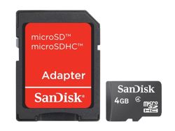 Karta pamięci z adapterem SanDisk microSDHC 4 GB + adapter SD